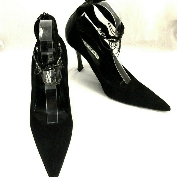 Marino Fabiani Black Pump Pointed Toe 39 9 Jeweled - Picture 2 of 8